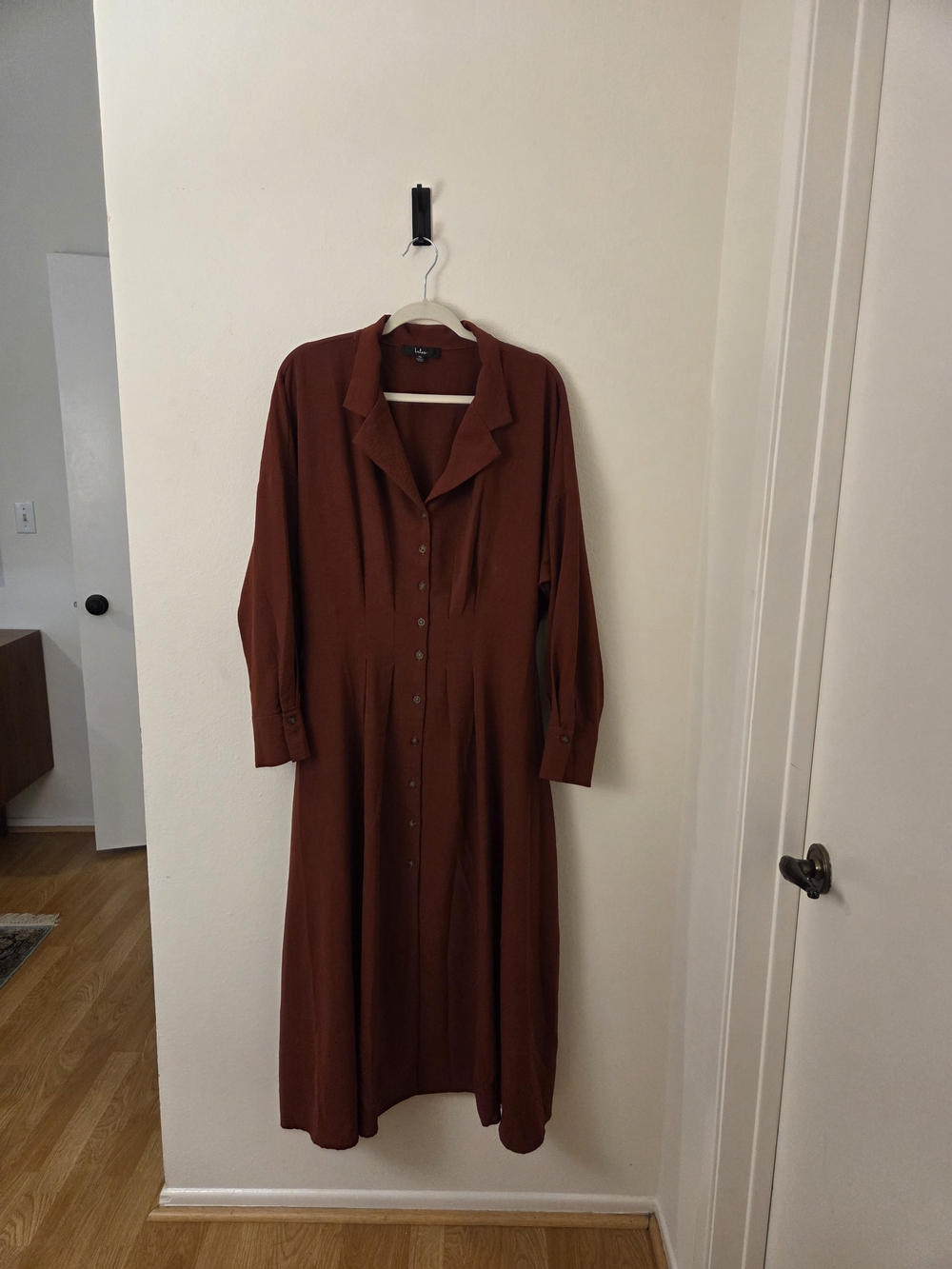 Lulus Timeless Class Rust Collared Button-up Pleated Midi Dress - Size XL